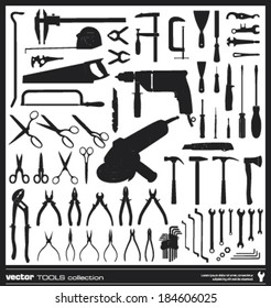 Tools vector silhouettes collection. Hand tool types.