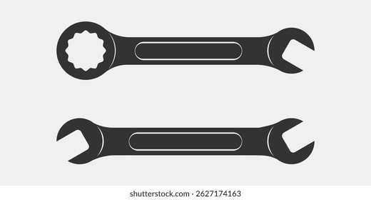 Icono de llave de Vector de herramientas. Elemento de diseño del logotipo de Spanner. Herramienta clave aislada sobre fondo blanco