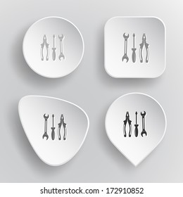 Tools. White flat vector buttons on gray background.