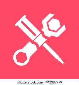 Tools  white icon on magenta color background. Eps-10.