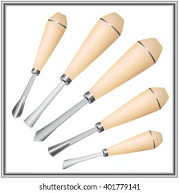 Tools for woodcarving: mortice chisel.