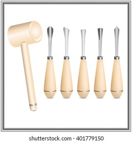 Tools for woodcarving: mortice chisel.