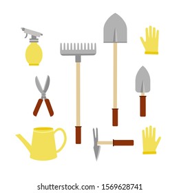 Tools for working in the garden. Equipment for plant care. Vector illustration in flat style. 