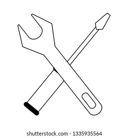 tools wrench and screwdriver symbol black and white