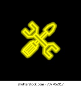 Tools yellow glowing neon ui ux icon. Glowing sign logo vector
