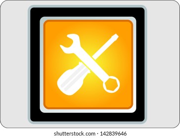 tools yellow square web icon on grey background