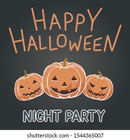 Toon flat vector illustration of jack lantern for Happy Halloween. Children style for night party with spooky, fun and orange pumpkin. Celebration invitation with isolated character for autumn design.
