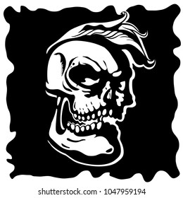 Toon skull black and white vector illustration