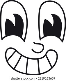 Toon wide smile. Funny comic face expression isolated on white background