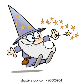 A toon wizard waving his magic wand with sparkling stars