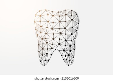 Tooth 3d Low Poly Symbol With Connected Dots. Dentistry Service, Dental Care Design Vector Illustration. Stomatology Polygonal Wireframe