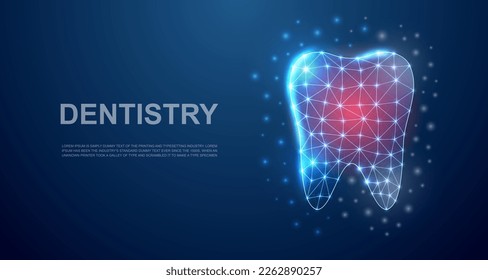Tooth 3d low poly symbol with pain center for landing page. Tooth pain, dentistry, dental design concept. Polygonal stomatology illustration.