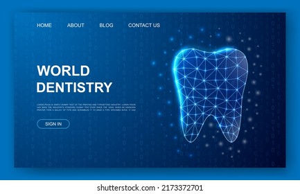 Tooth 3d polygonal website template. Dentistry design illustration concept. Low poly Stomatology symbol for homepage, promotion banner design.