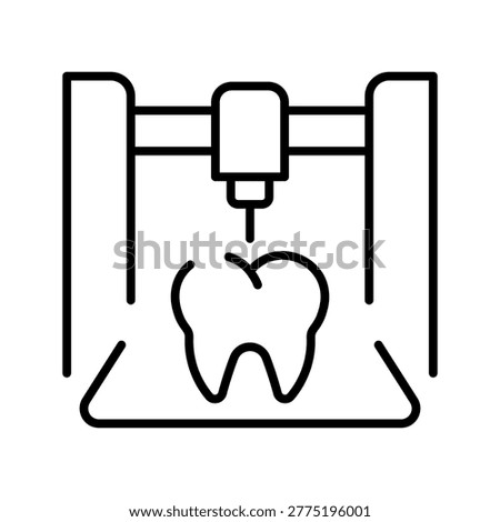 Tooth 3d printer icon. Healthcare and dentistry line symbol. Black and white.