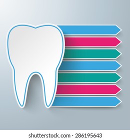 Tooth with 7 paper arrows on the gray background. Eps 10 vector file.