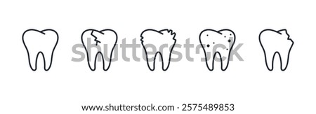 Tooth ache and dental problems editable stroke outline icon isolated on white background flat vector illustration. Pixel perfect. 64 x 64