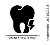 Tooth ache pixel perfect glyph solid icon. Dental health issues, healthcare. Teeth care, pain. Dentistry, stomatology. Black silhouette symbol on negative space. Vector isolated illustration