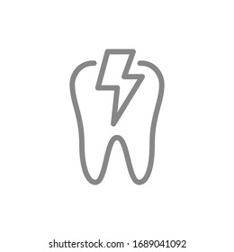 Tooth With Acute Pain Line Icon. Danger Of Teeth Disease, Pain Symptoms Symbol