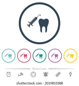 Tooth anesthesia flat color icons in round outlines. 6 bonus icons included.