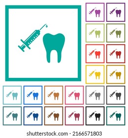 Tooth anesthesia flat color icons with quadrant frames on white background