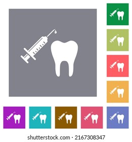 Tooth anesthesia flat icons on simple color square backgrounds