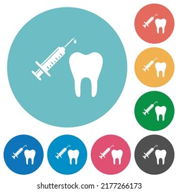 Tooth anesthesia flat white icons on round color backgrounds