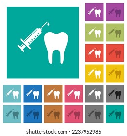 Tooth anesthesia multi colored flat icons on plain square backgrounds. Included white and darker icon variations for hover or active effects.