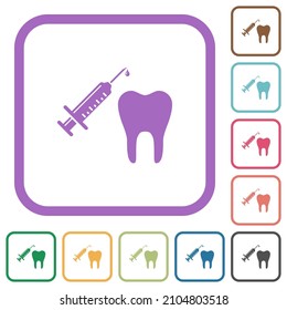 Tooth anesthesia simple icons in color rounded square frames on white background