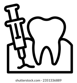 Tooth with anesthesia syringe line icon, injections concept, Teeth anesthesia sign on white background, dental injection for extraction icon outline style. Vector graphics.