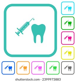 Tooth anesthesia vivid colored flat icons in curved borders on white background