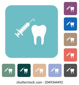 Tooth anesthesia white flat icons on color rounded square backgrounds