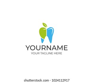 Tooth and apple logo template. Dental clinic vector design. Healthy eating illustration