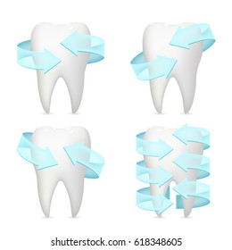 Tooth arrow protection realistic 3d poster stomatology isolated icons set template mock up design vector illustration