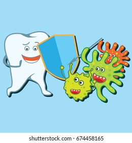 tooth bacteria and tooth for dentistry / stomatologist / dental clinic poster. flat vector illustration