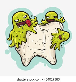 tooth bacterium hand drawing illustration colored
