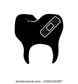 Tooth with bandage black hand drawn icon