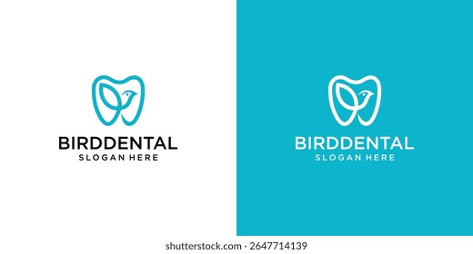 Design de logotipo de ícone de dente e pássaro. Ilustração de vetor.