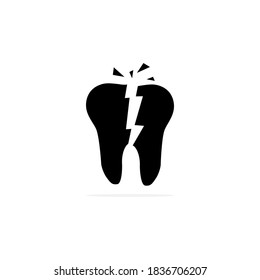 Tooth black broken icon. Cracked tooth silhouette vector isolated on white background