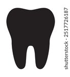 Tooth black icon symbol silhouette flat design style sign. Tooth simple silhouette on white. Dentist cocnept. Modern, minimalist icon in black color. Web site and mobile app design vector element.