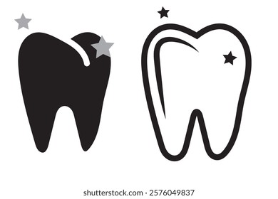 Tooth black icon symbol silhouette flat design style sign. Tooth simple silhouette on white. Dentist cocnept. Modern, minimalist icon in black color. Web site and mobile app design vector element.