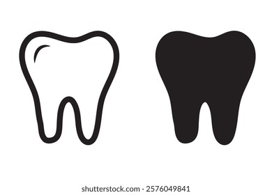 Tooth black icon symbol silhouette flat design style sign. Tooth simple silhouette on white. Dentist cocnept. Modern, minimalist icon in black color. Web site and mobile app design vector element.