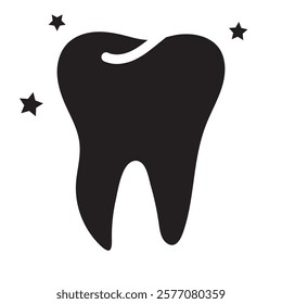 Tooth black icon symbol silhouette flat design style sign. Tooth simple silhouette on white. Dentist cocnept. Modern, minimalist icon in black color. Web site and mobile app design vector element.