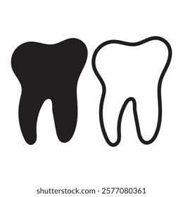 Tooth black icon symbol silhouette flat design style sign. Tooth simple silhouette on white. Dentist cocnept. Modern, minimalist icon in black color. Web site and mobile app design vector element.