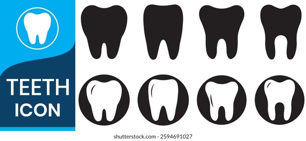 Tooth black icon symbol silhouette flat design style sign. Modern, minimalist icon  Tooth simple silhouette. Dentist concept. Web site and mobile app design vector element. Tooth icon set.