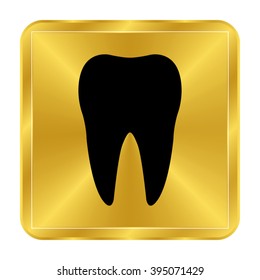Tooth - black vector icon;  gold button
