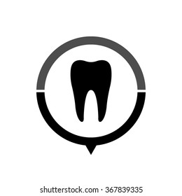 Tooth - black vector icon; map pointer;  message bubble