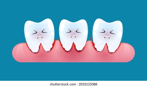 Tooth Is Bleeding In The Gum. Blood Teeth. Vector Cartoon Style.