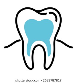 Tooth blue on a white background. Vector dental illustration. Cartoon healthy dentistry tooth. Medical vector drawing silhouette icon. Dentist sign. 