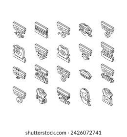 Zahnspangen Zubehör Sammlung isometrische Symbole gesetzt. Zahnspangen Installation und Korrektur, Metall und Saphir, Keramik und Kunststoff Konzept lineare Piktogramme. Konturfarbe .