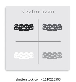 Tooth with braces flat black and white vector icon.